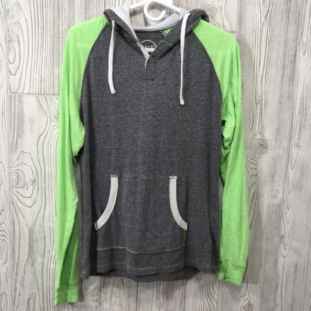 BKE Men's Athletic Fit Thin Lightweight Hoodie Green & Gray Small